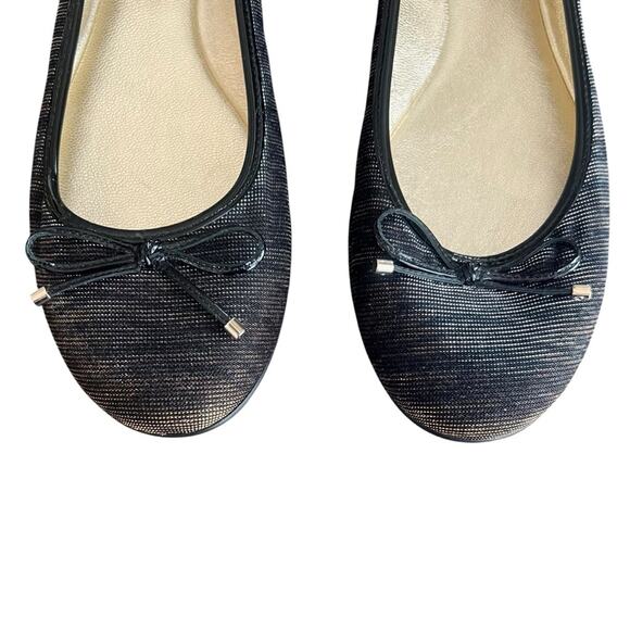Jimmy Choo Women’s Round Toe Zebra Metallic Plisse Stripe Black Ballet Flats - Picture 3 of 11